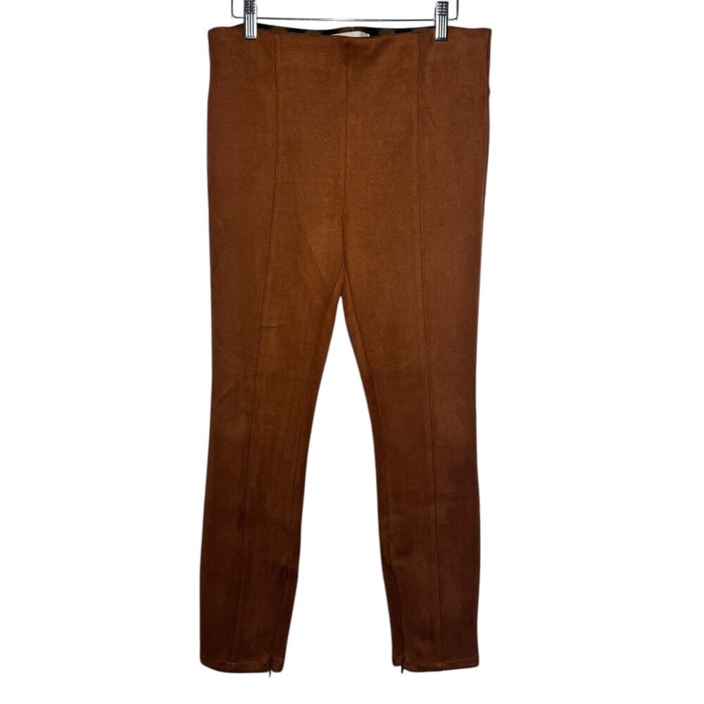 Anthropologie Faux Suede Legging Women Size 30 Brown Camel Ankle Zip Pant Classy